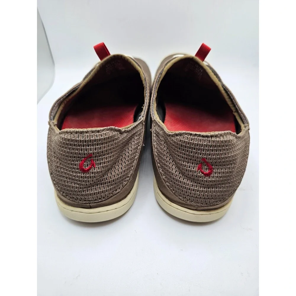 Men's Olukai Nohea Moku No Tie Boat Shoes Brown/Red Size 9